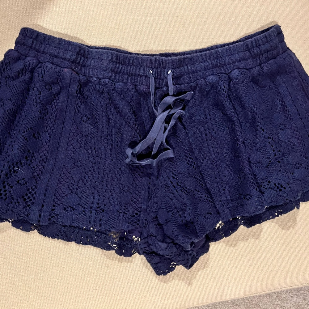 Roxy navy floral crochet lace coverup shorts with lining